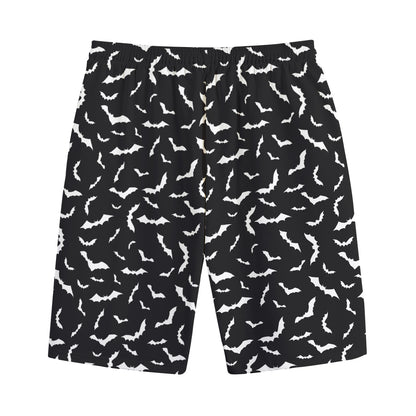 Black And White Halloween Bat Print Cotton Shorts