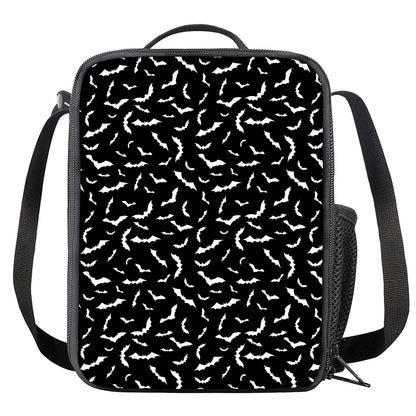 Black And White Halloween Bat Print Crossbody Lunch Bag