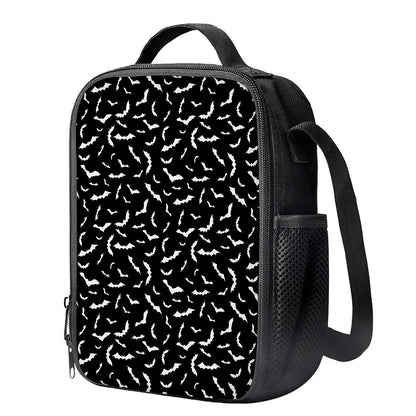 Black And White Halloween Bat Print Crossbody Lunch Bag