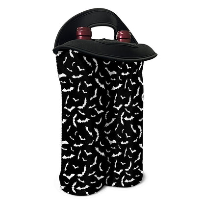 Black And White Halloween Bat Print Double Neoprene Wine Tote