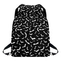 Black And White Halloween Bat Print Drawstring Backpack