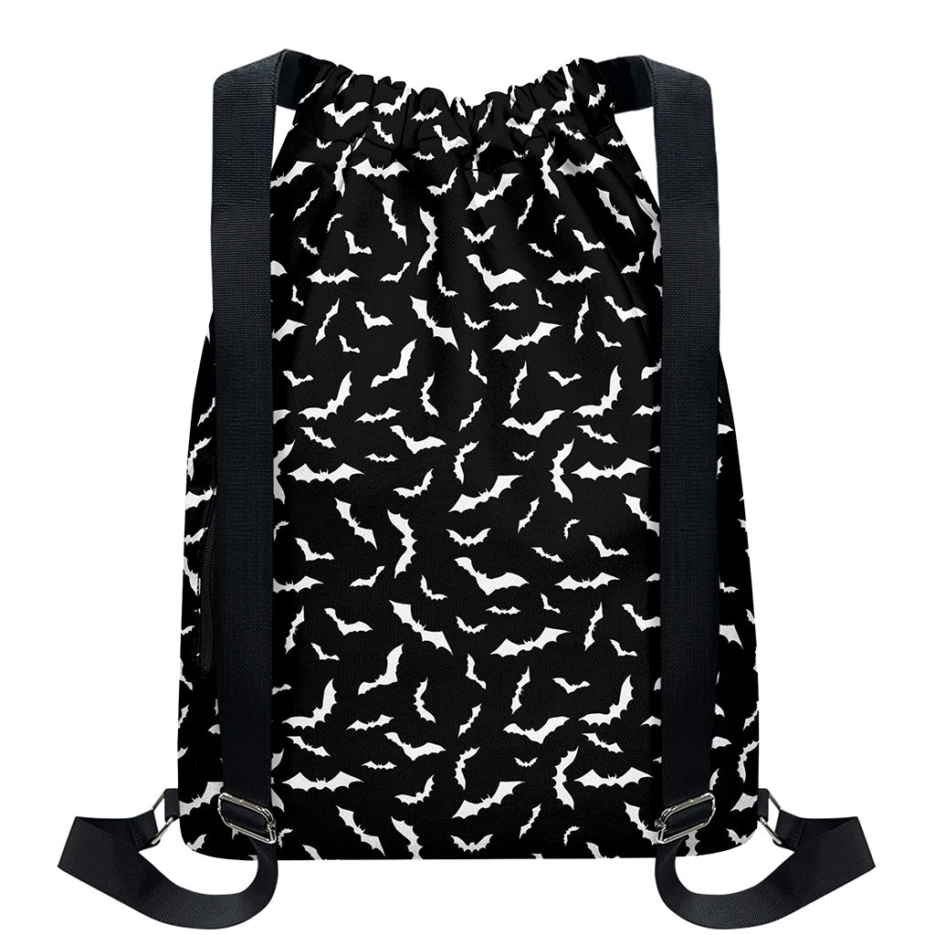 Black And White Halloween Bat Print Drawstring Backpack