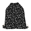 Black And White Halloween Bat Print Drawstring Bag