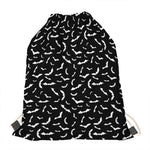Black And White Halloween Bat Print Drawstring Bag