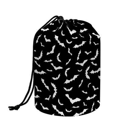 Black And White Halloween Bat Print Drawstring Makeup Bag