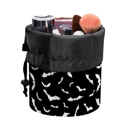 Black And White Halloween Bat Print Drawstring Makeup Bag