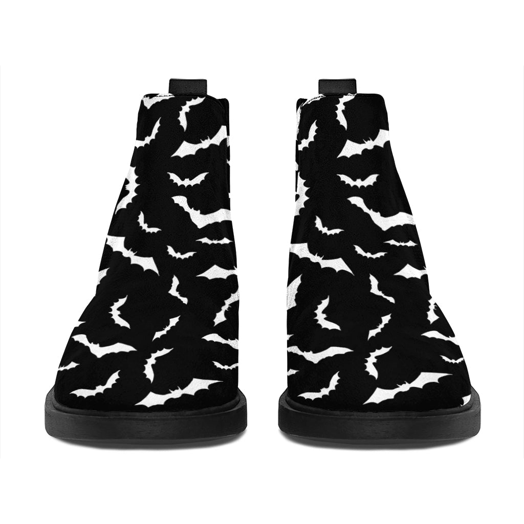 Black And White Halloween Bat Print Flat Ankle Boots