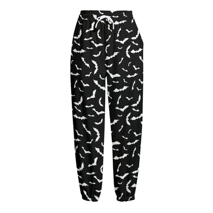 Black And White Halloween Bat Print Fleece Lined Knit Pants