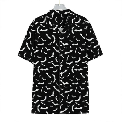 Black And White Halloween Bat Print Hawaiian Shirt