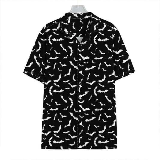 Black And White Halloween Bat Print Hawaiian Shirt