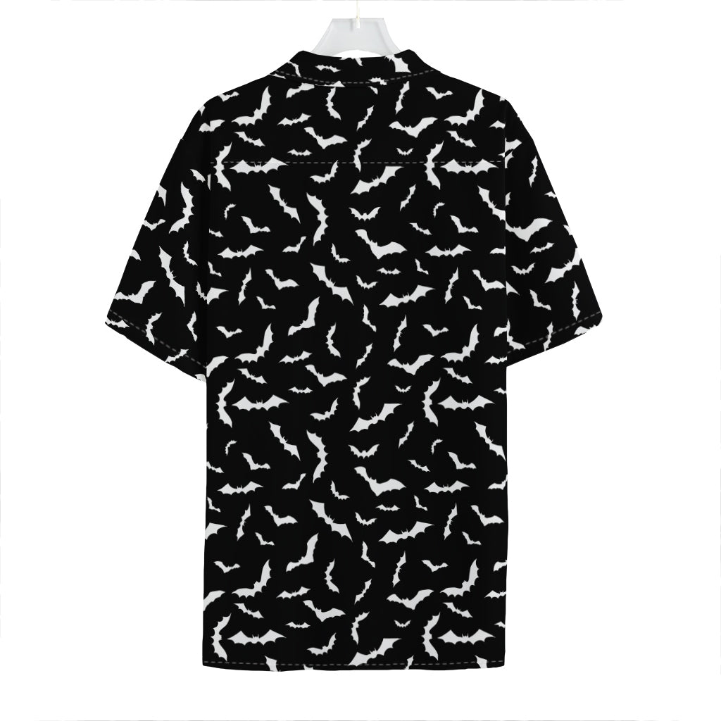 Black And White Halloween Bat Print Hawaiian Shirt