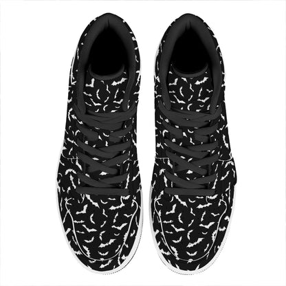 Black And White Halloween Bat Print High Top Leather Sneakers