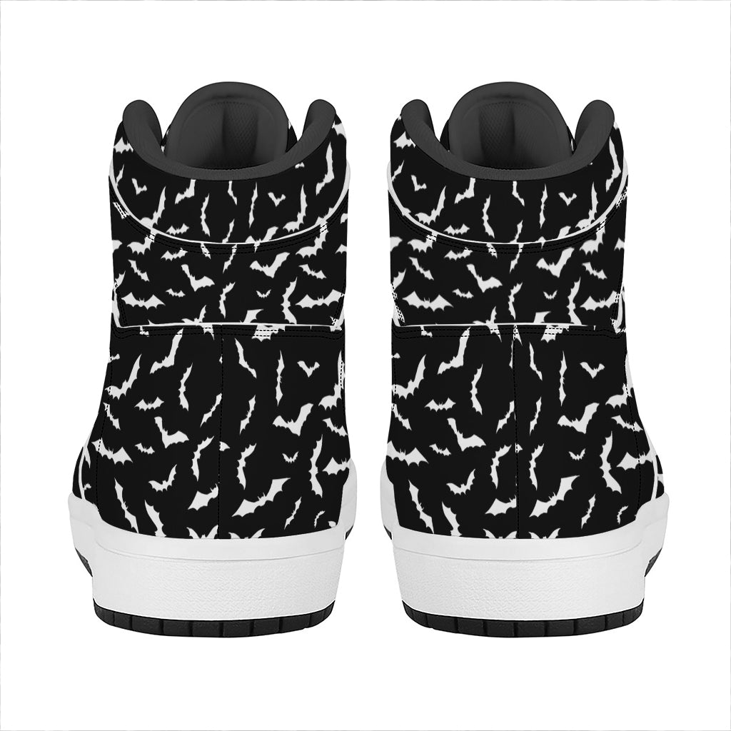 Black And White Halloween Bat Print High Top Leather Sneakers