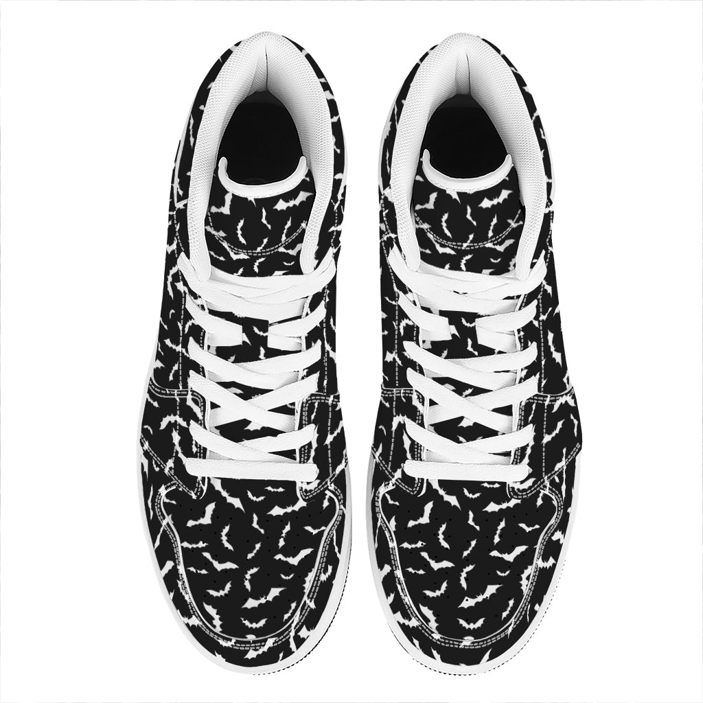 Black And White Halloween Bat Print High Top Leather Sneakers