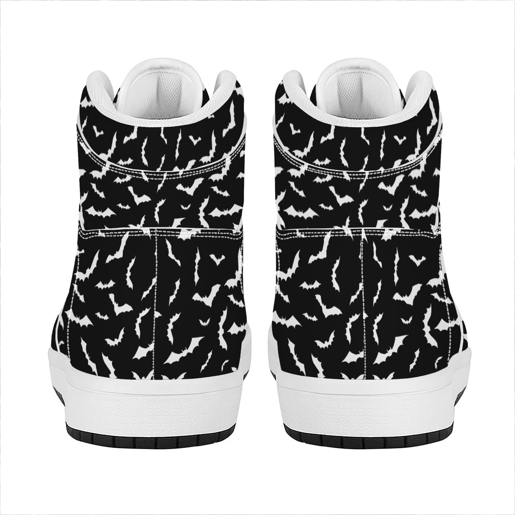 Black And White Halloween Bat Print High Top Leather Sneakers