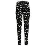 Black And White Halloween Bat Print High-Waisted Pocket Leggings