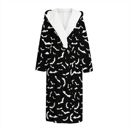 Black And White Halloween Bat Print Hooded Bathrobe