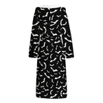 Black And White Halloween Bat Print Hooded Bathrobe