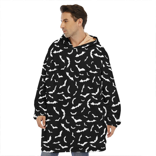 Black And White Halloween Bat Print Hoodie Blanket