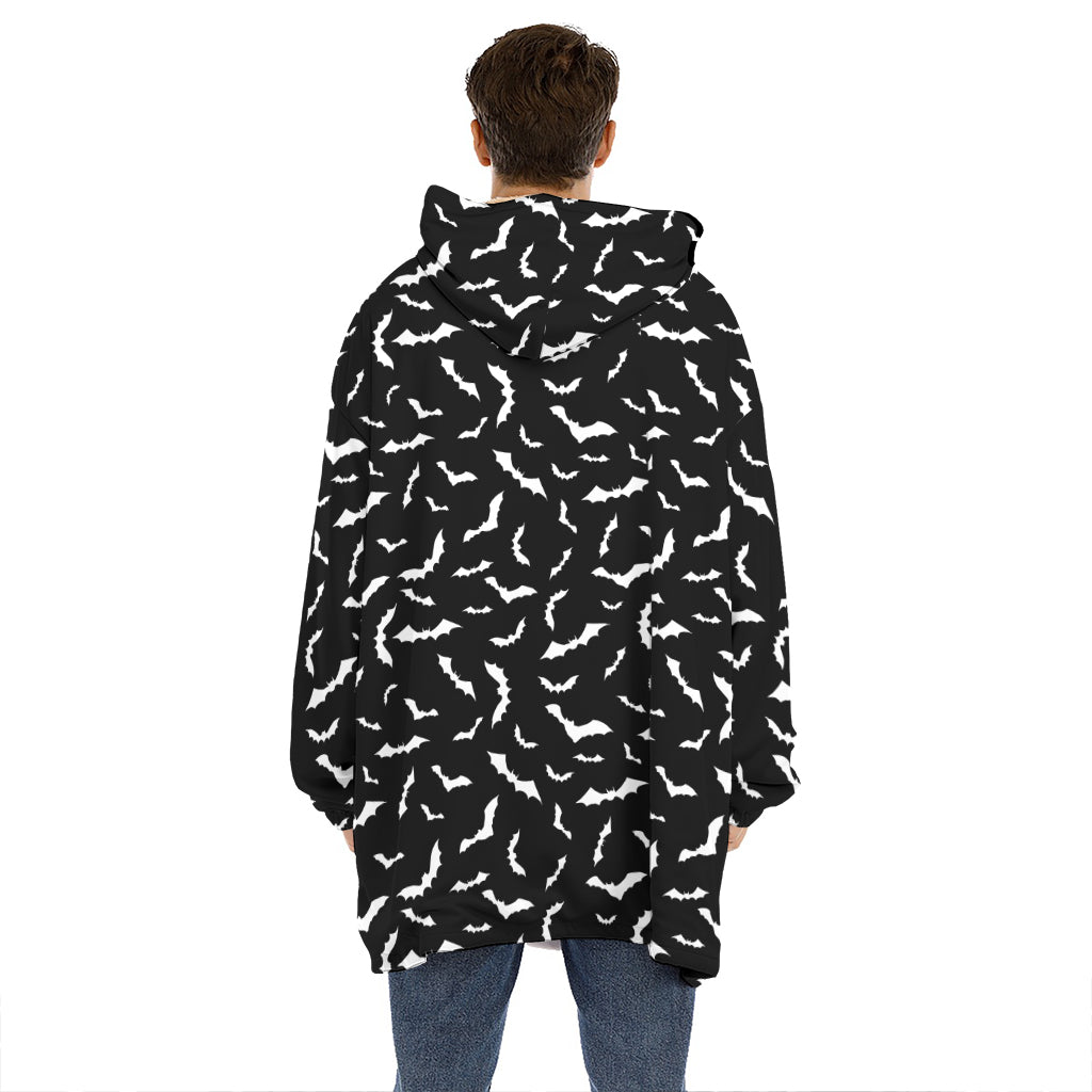 Black And White Halloween Bat Print Hoodie Blanket