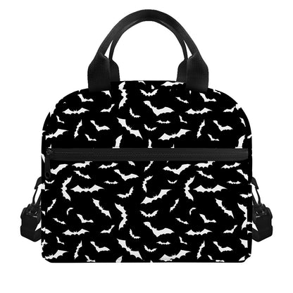 Black And White Halloween Bat Print Insulated Lunch Bag