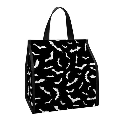 Black And White Halloween Bat Print Insulated Lunch Tote