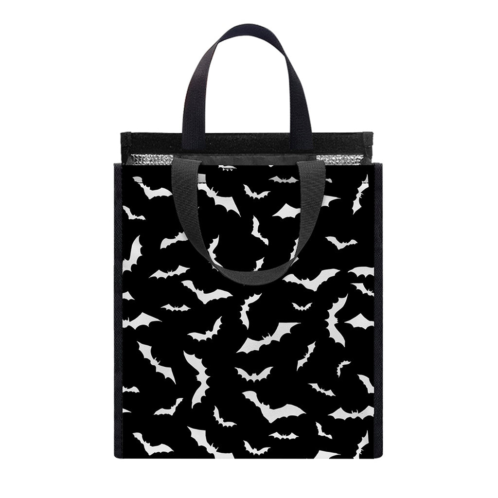 Black And White Halloween Bat Print Insulated Lunch Tote