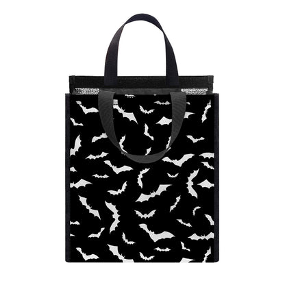Black And White Halloween Bat Print Insulated Lunch Tote