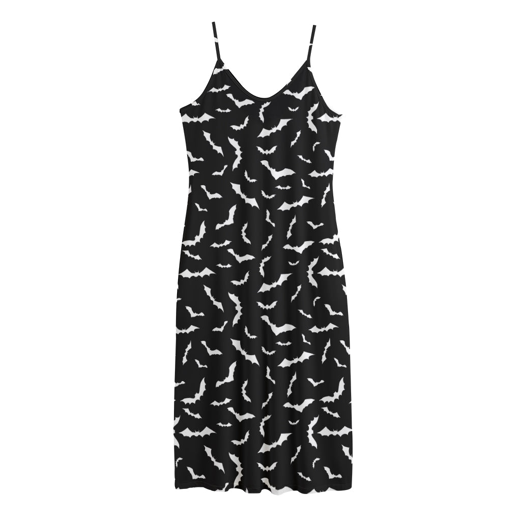 Black And White Halloween Bat Print Jersey Midi Cami Dress