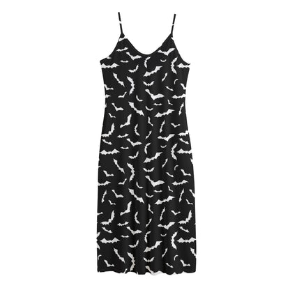 Black And White Halloween Bat Print Jersey Midi Cami Dress