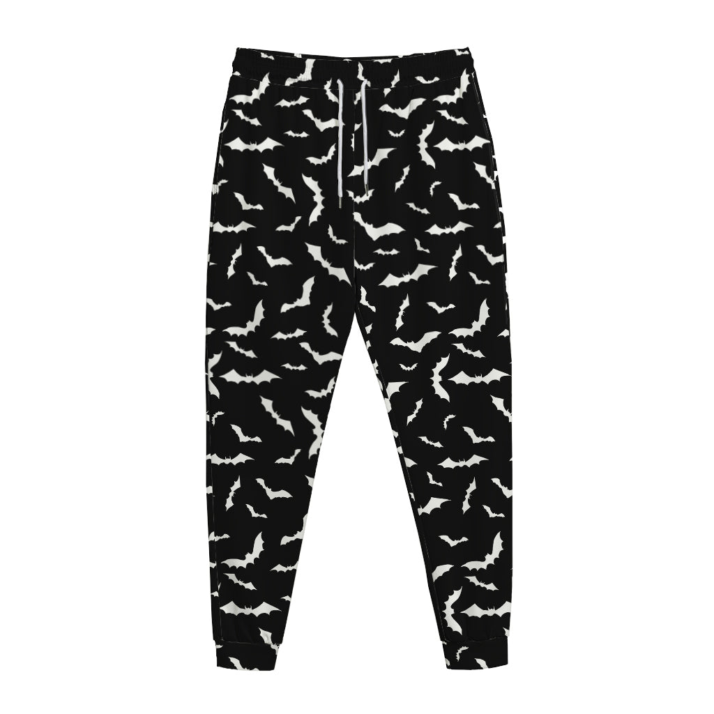 Black And White Halloween Bat Print Jogger Pants