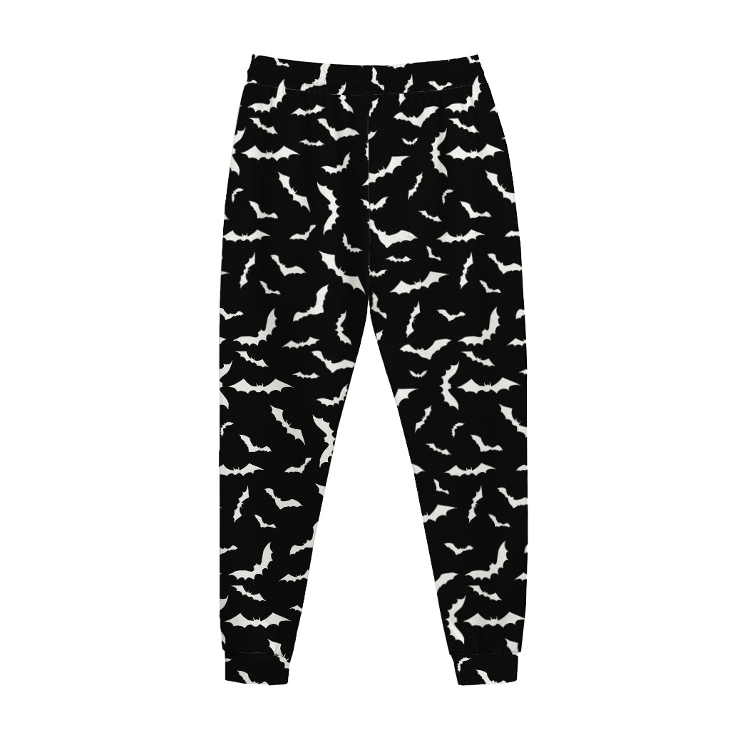 Black And White Halloween Bat Print Jogger Pants