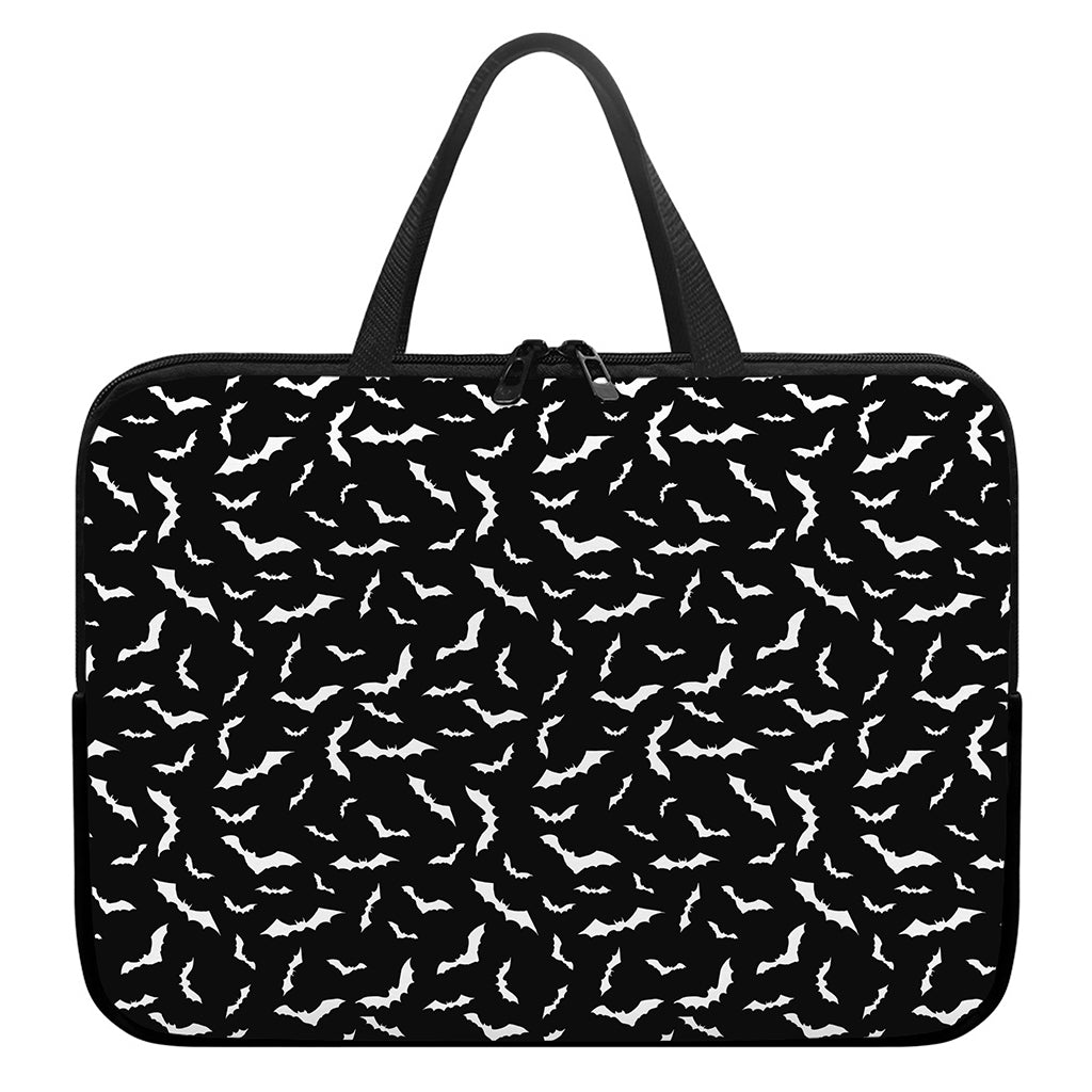 Black And White Halloween Bat Print Laptop Sleeve With Handle