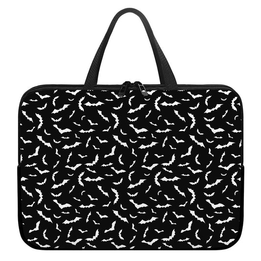 Black And White Halloween Bat Print Laptop Sleeve With Handle
