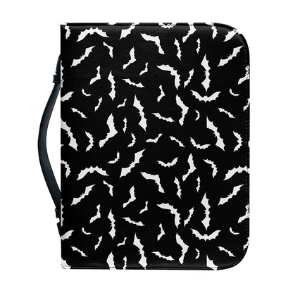 Black And White Halloween Bat Print Leather Bible Cover