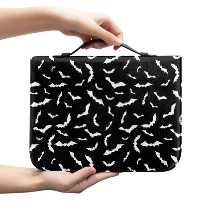 Black And White Halloween Bat Print Leather Bible Cover