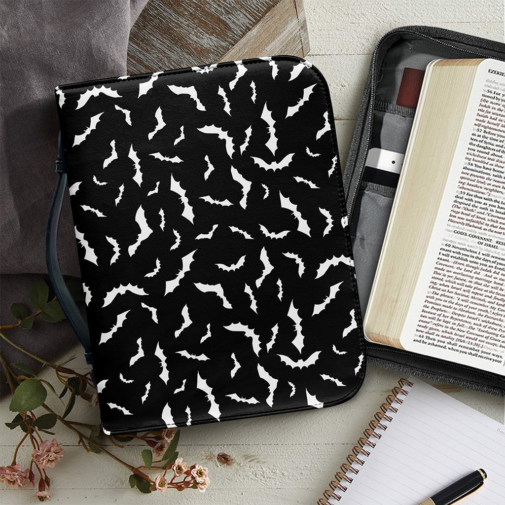 Black And White Halloween Bat Print Leather Bible Cover