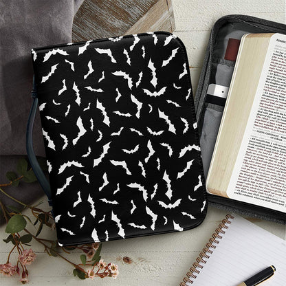 Black And White Halloween Bat Print Leather Bible Cover