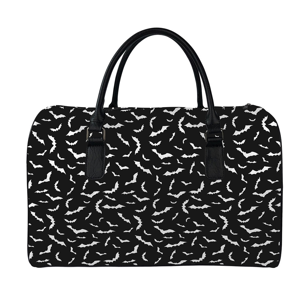 Black And White Halloween Bat Print Leather Duffle Bag