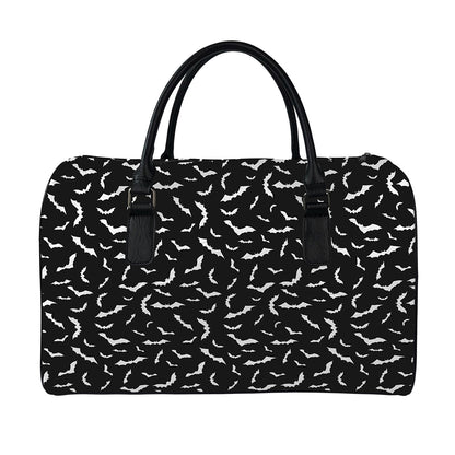 Black And White Halloween Bat Print Leather Duffle Bag