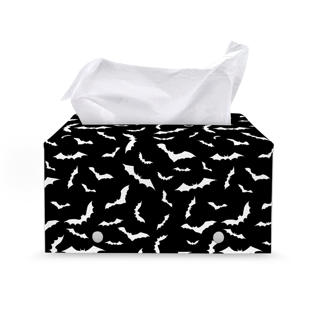 Black And White Halloween Bat Print Leather Tissue Box Cover