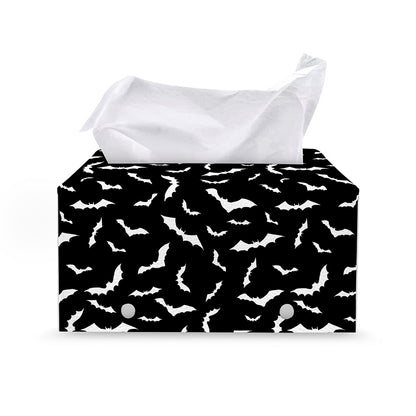 Black And White Halloween Bat Print Leather Tissue Box Cover