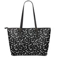 Black And White Halloween Bat Print Leather Tote Bag With Zipper