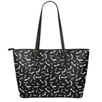 Black And White Halloween Bat Print Leather Tote Bag
