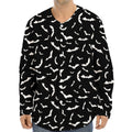 Black And White Halloween Bat Print Long Sleeve Baseball Jersey