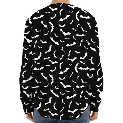 Black And White Halloween Bat Print Long Sleeve Baseball Jersey