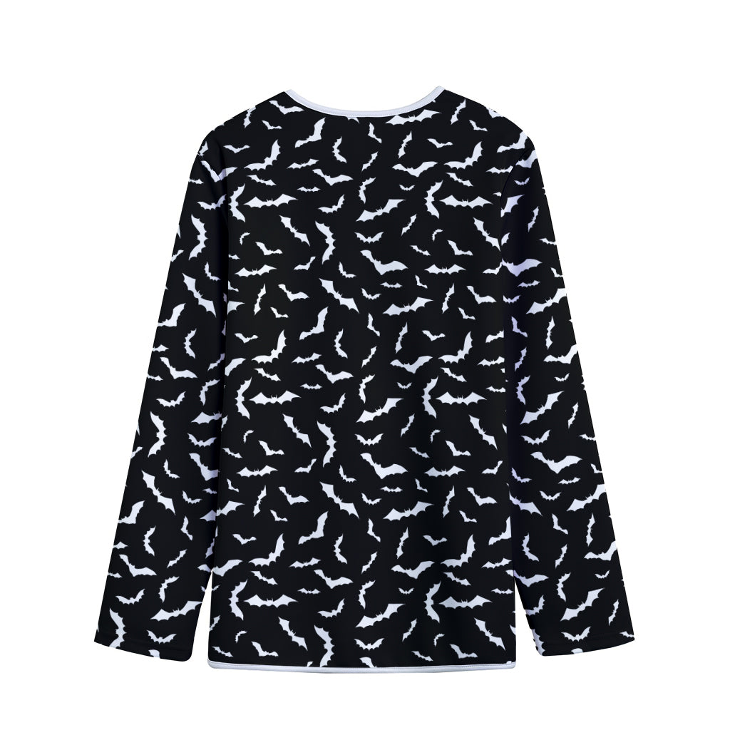 Black And White Halloween Bat Print Long Sleeve Short Coat