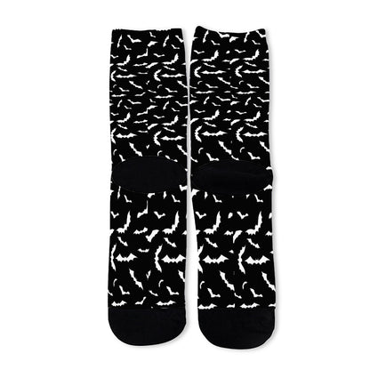Black And White Halloween Bat Print Long Socks