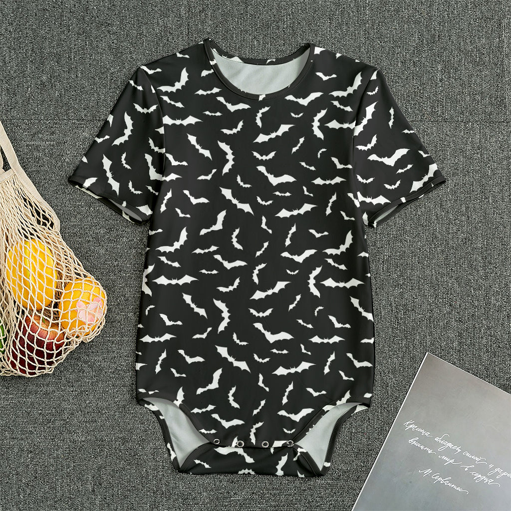 Black And White Halloween Bat Print Men's Bodysuit