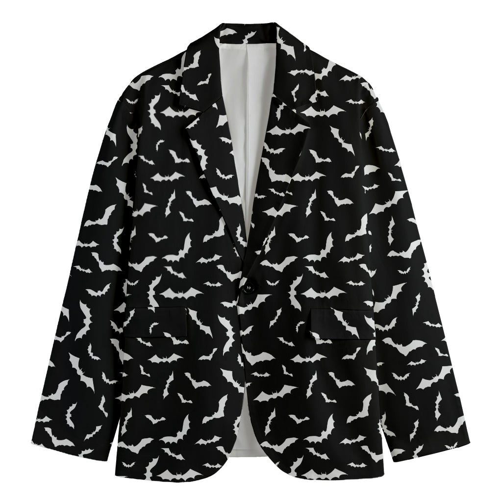 Black And White Halloween Bat Print Men's Cotton Blazer